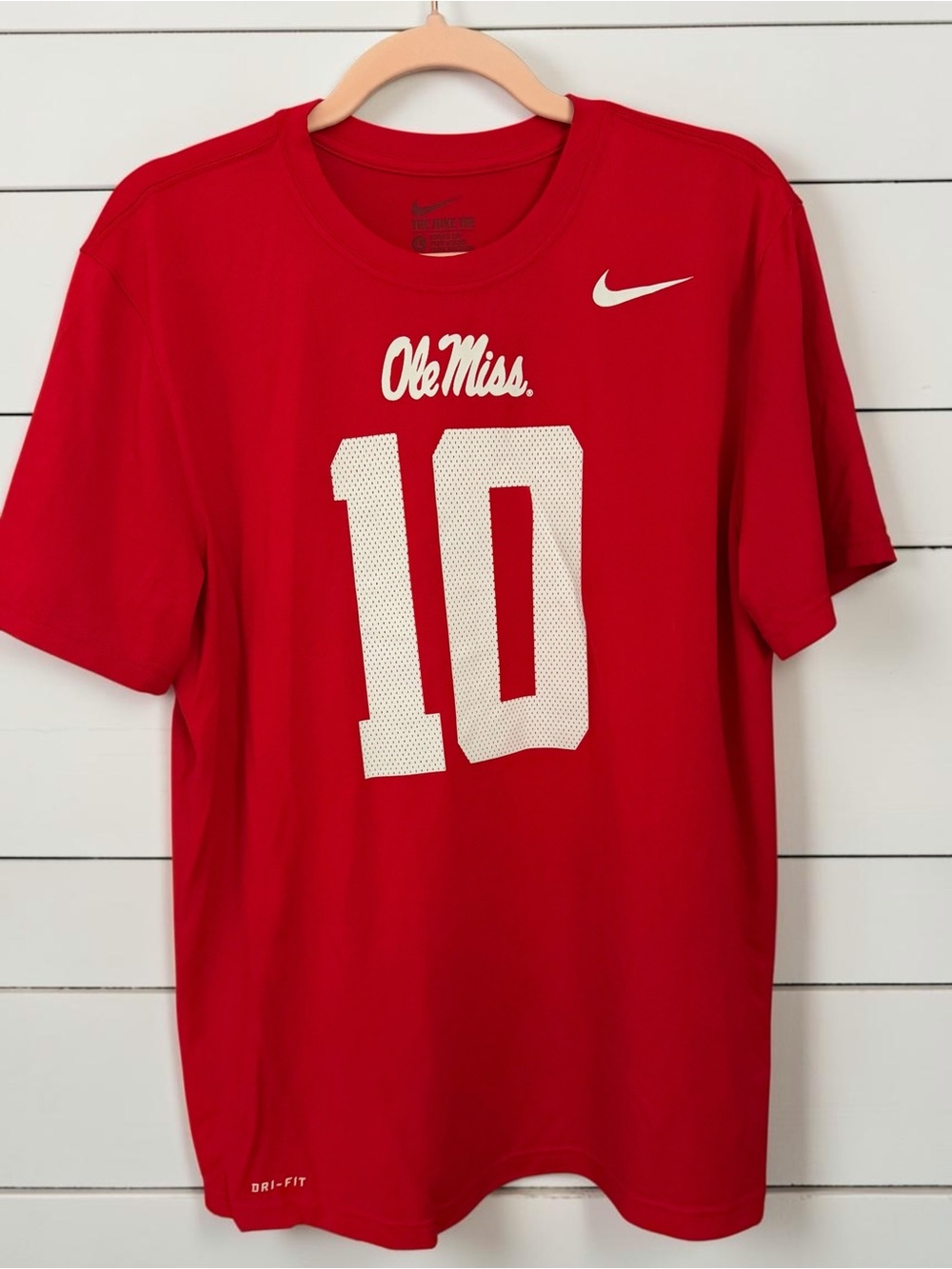 Nike Ole Miss Rebels Dri-Fit Tee L Red #10 Jersey Graphic Gameday Football